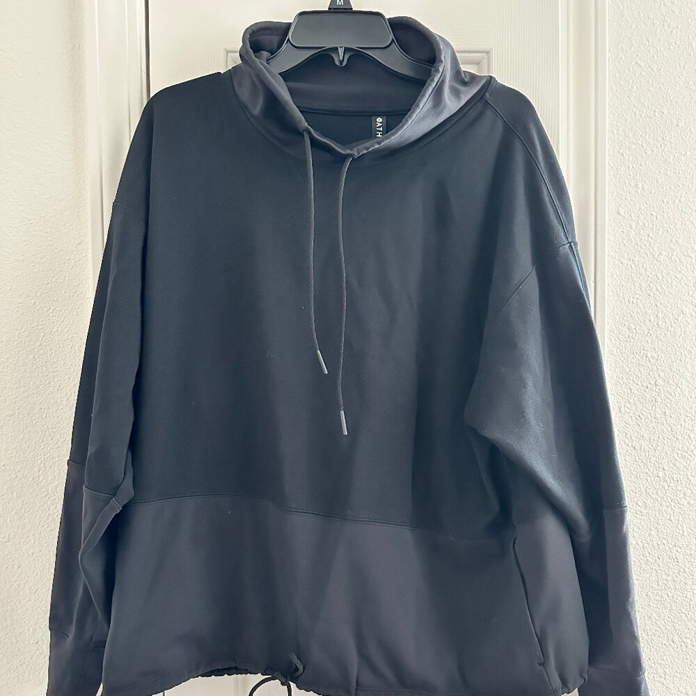 Athleta Women’s Black Athletic Sweatshirt, Cowl Neck, Cinch Waist, Size Large